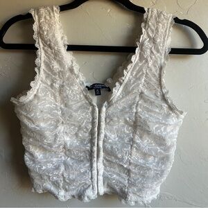 White Lace Corset Vest Top Ruched Coquette Balletcore Y2K Romantic Sz S